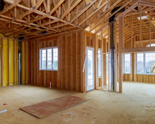 New home construction framing of a house under construction